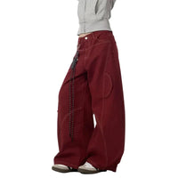 Wine Red Vintage High Waisted Baggy Barrel Jeans — vista laterale