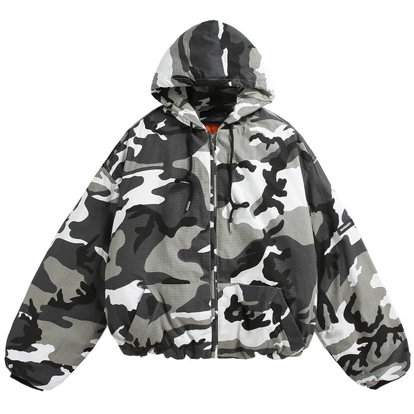 Winter Camo Hooded Jacket Coat — vista frontale