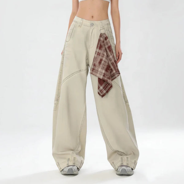 Y2K Womens Apricot Baggy Wide Leg Jeans