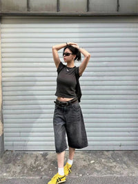 Womens Black Essentials Denim Shorts Jorts — vista posteriore