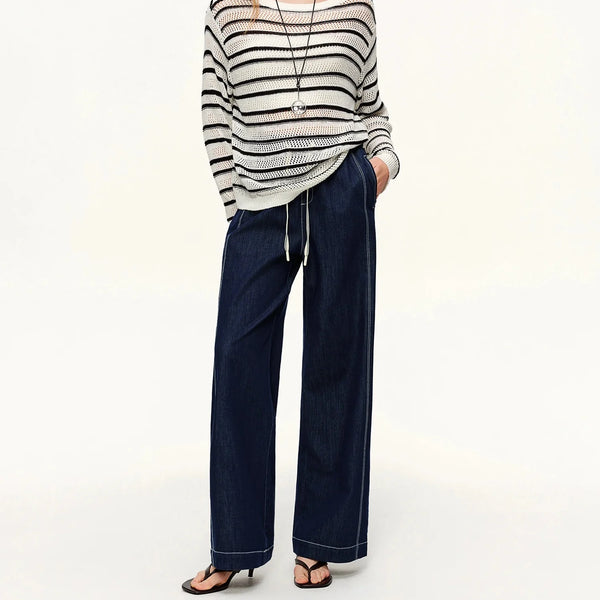 Y2K Womens Contrast Topstitching Straight Leg Jeans