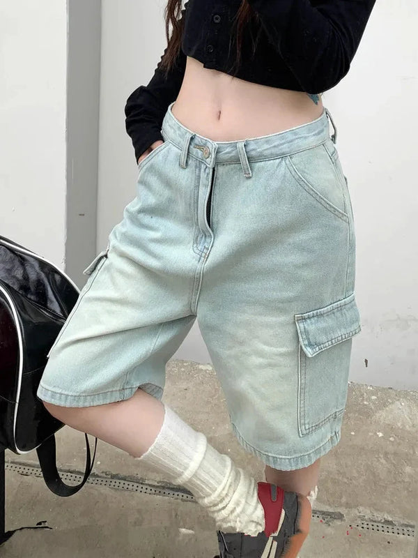 Womens Denim Cargo Jorts Short — vista frontale