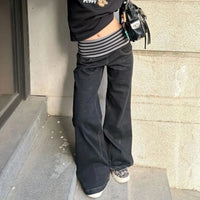 Womens Flared Baggy High Waist Striped Bootcut Jeans — vista frontale