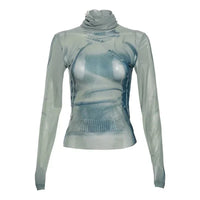 Womens Long Sleeve Turtle Neck Graphic Top — vista frontale