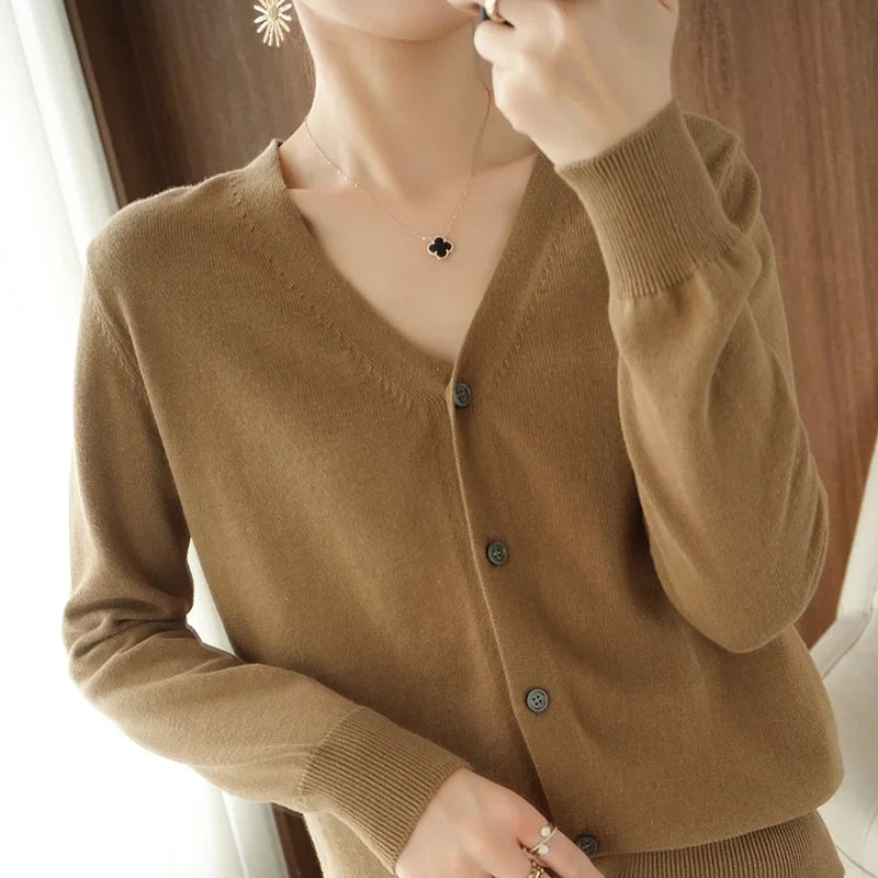 Womens Long Sleeve V Neck Button Up Cardigan — vista posteriore