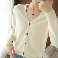 Womens Long Sleeve V Neck Button Up Cardigan — vista frontale
