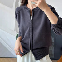 Womens O Neck Double Zip Cardigan — vista posteriore