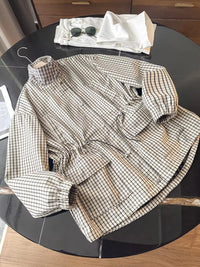 Womens Plaid Cinch Waist Best Windbreaker Jacket — vista frontale