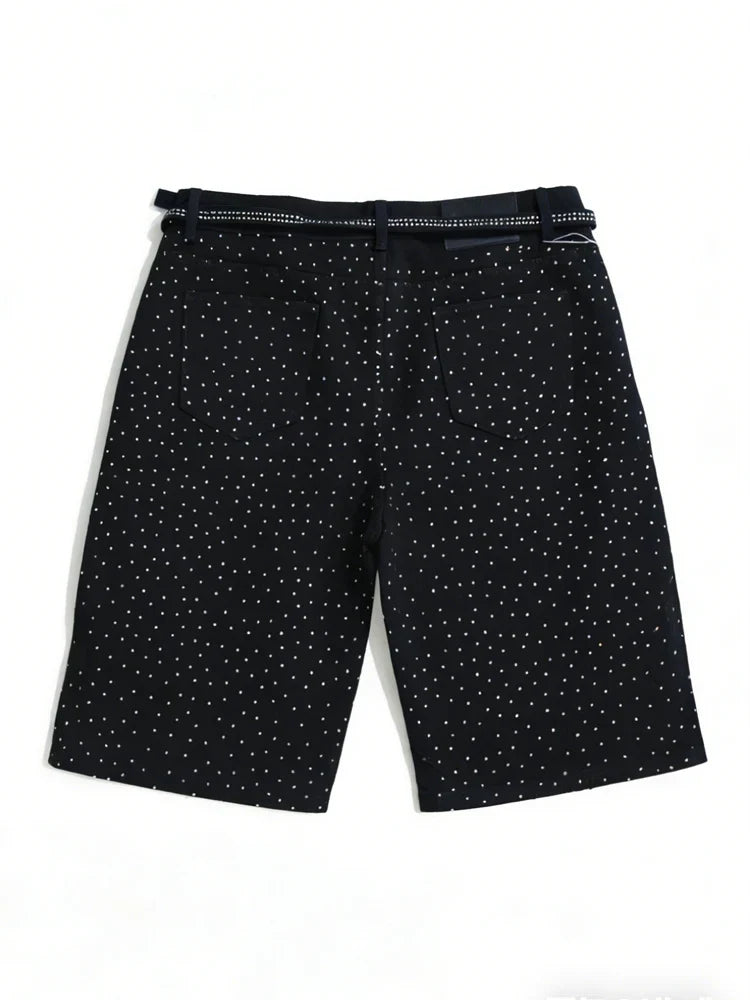 Womens Rhinestone Printed Denim Shorts Jorts — vista laterale