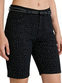 Womens Rhinestone Printed Denim Shorts Jorts — dettaglio
