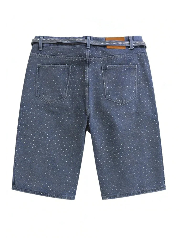 Womens Rhinestone Printed Denim Shorts Jorts — dettaglio del tessuto