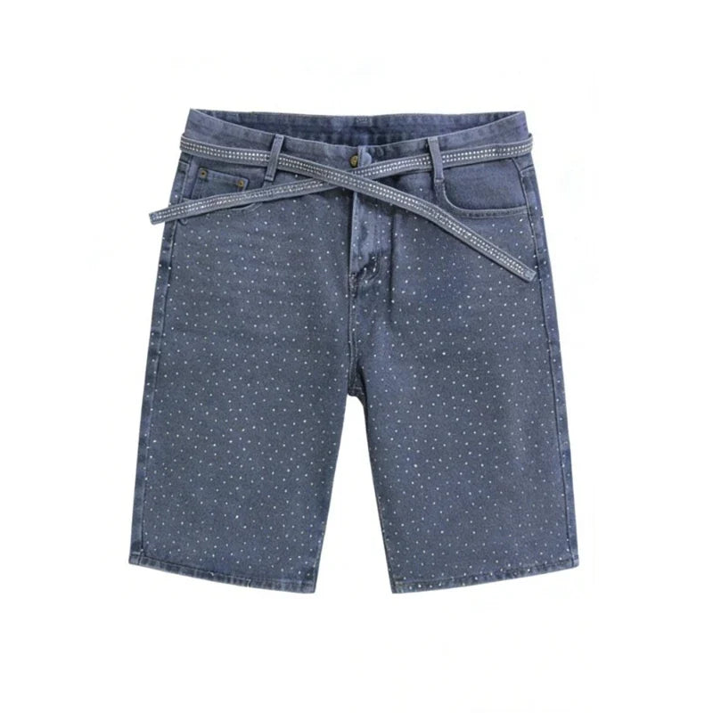 Womens Rhinestone Printed Denim Shorts Jorts — vista posteriore