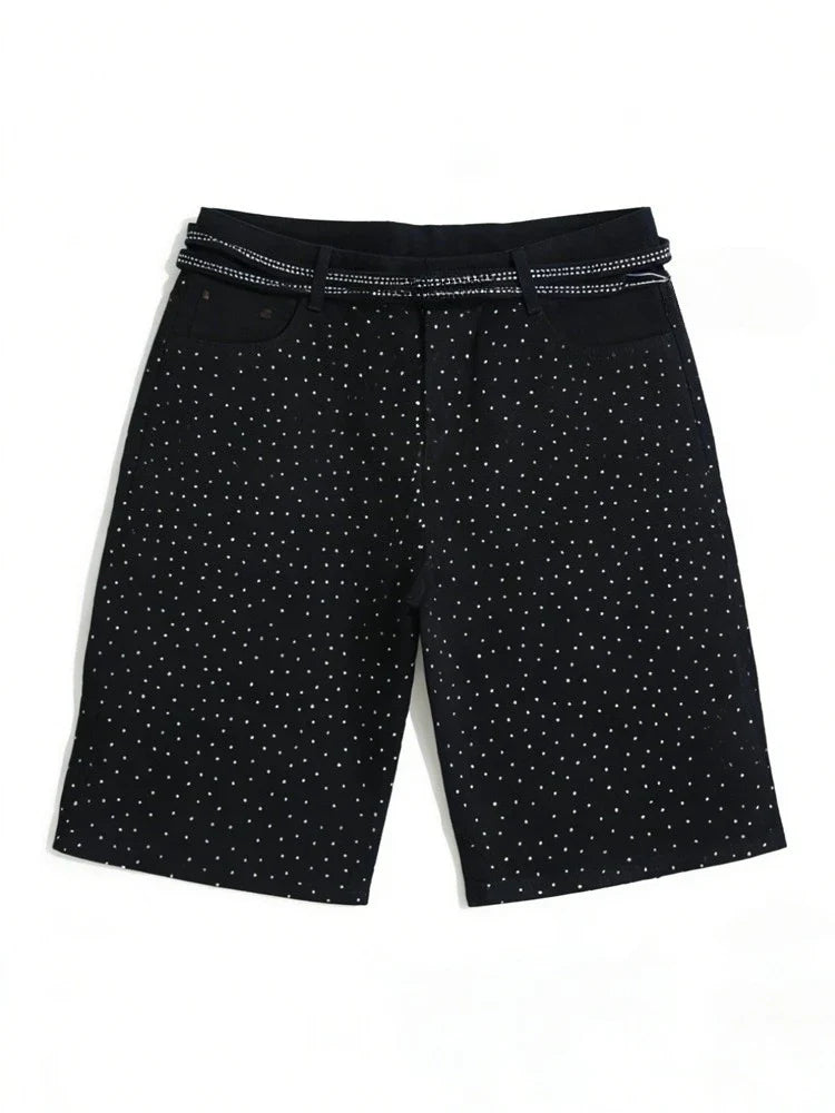 Womens Rhinestone Printed Denim Shorts Jorts — in alternativa
