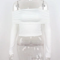 Womens Ruched Off Shoulder Long Sleeve Slim Crop Top — in alternativa