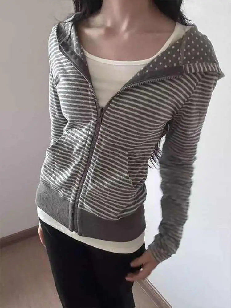 Womens Striped Grey Zip Up Hoodie — dettaglio