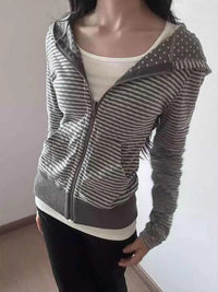Womens Striped Grey Zip Up Hoodie — dettaglio