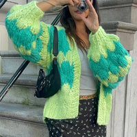 Womens Striped Lantern Sleeves Cardigan — vista completa