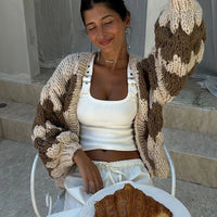 Womens Striped Lantern Sleeves Cardigan — dettaglio del tessuto