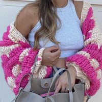 Womens Striped Lantern Sleeves Cardigan — vista frontale