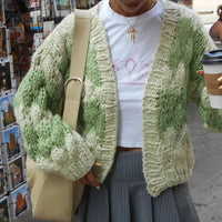 Womens Striped Lantern Sleeves Cardigan — vista frontale