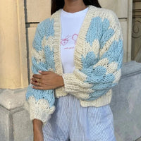 Womens Striped Lantern Sleeves Cardigan — dettaglio