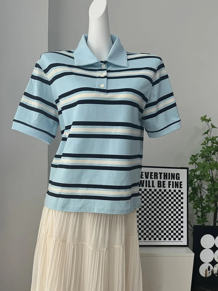 Womens Striped Polo Shirt — vista laterale