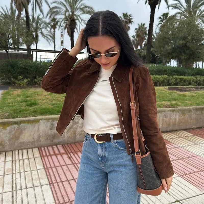 Womens Zip Up Faux Leather Bomber Jacket — dettaglio