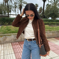 Womens Zip Up Faux Leather Bomber Jacket — dettaglio