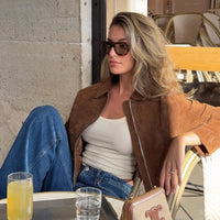 Womens Zip Up Faux Leather Bomber Jacket — dettaglio della stampa