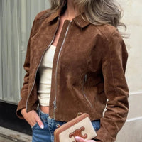 Womens Zip Up Faux Leather Bomber Jacket — vista posteriore