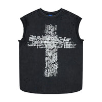 Written Cross Distressed Tank Top — vista posteriore