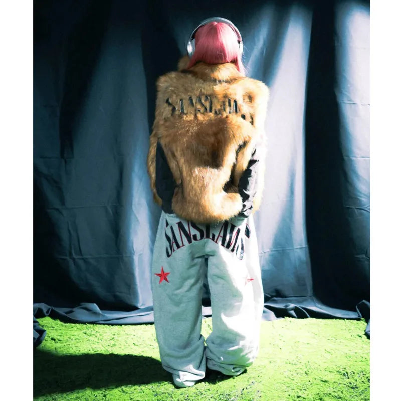 American Embroidered High Waist Sweatpant Joggers Trousers — vista laterale