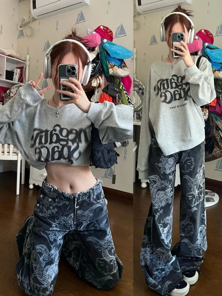 Baggy Dragon Print High Waist Jeans — in alternativa