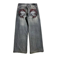 Grunge Skull Embroidery Mid Rise Jeans — vista posteriore