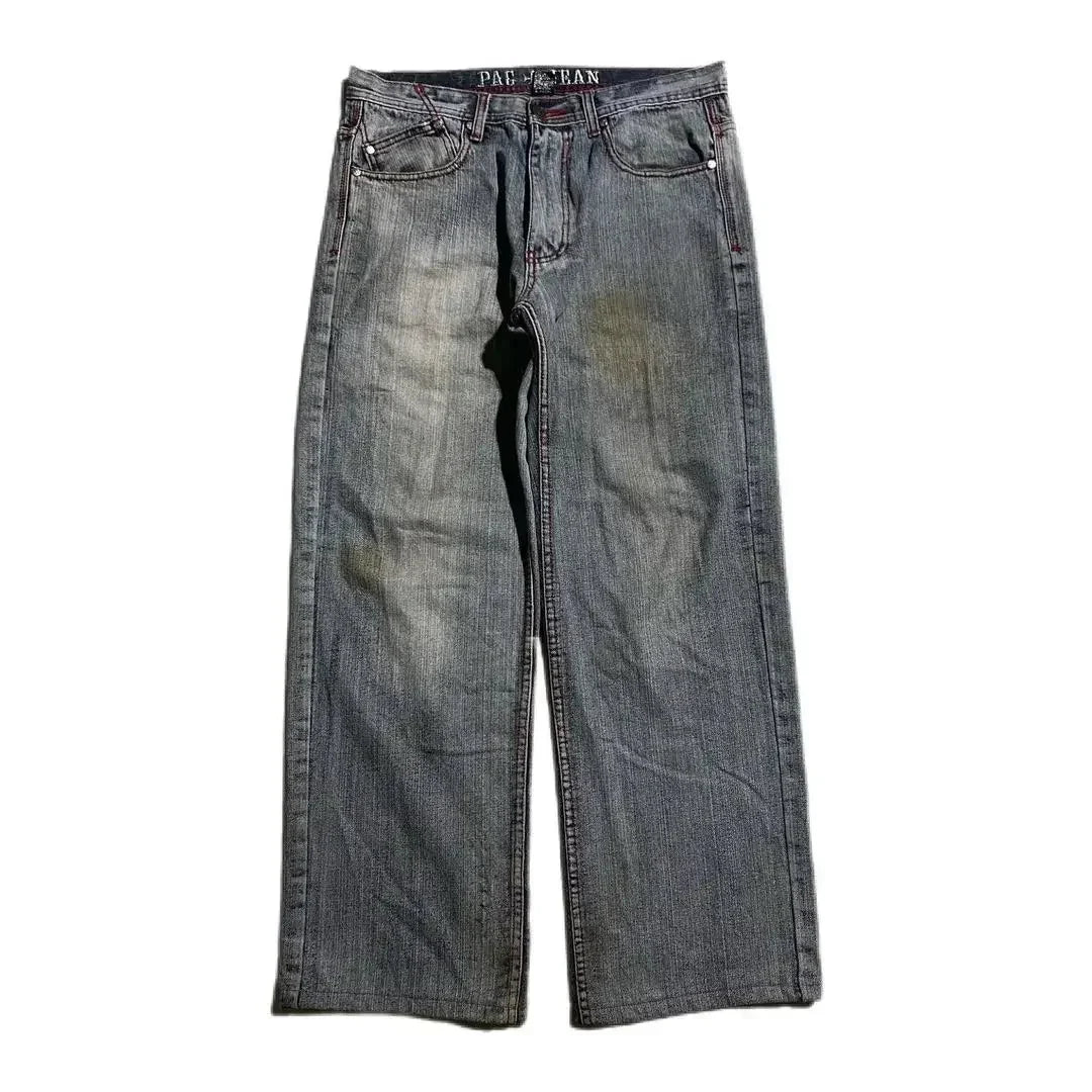 Grunge Skull Embroidery Mid Rise Jeans — dettaglio