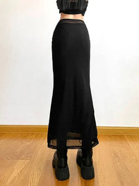 Slim Black Mesh Long Maxi Skirt — dettaglio